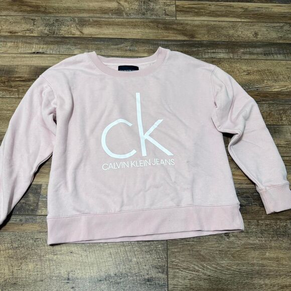 CALVIN KLEIN Large Light Pink Women's Crewneck Cozy Casual Basic Pink Sweatshirt - Picture 1 of 3